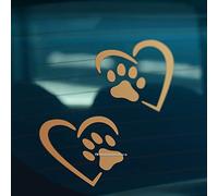 HastingsDesigner 2x CAT PAW PRINT HEART Pet Car Van Window Bumper Vinyl Sign Decal Stickers (Gold)