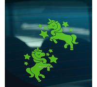 HastingsDesigner 2x CUTE UNICORNS WITH STARS Funny Novelty Car, Window, Bumper Vinyl Decal Stickers (Green)