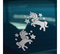 HastingsDesigner 2x CUTE UNICORNS WITH STARS Funny Novelty Car, Window, Bumper Vinyl Decal Stickers (Silver)
