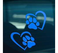 HastingsDesigner 2x DOG PAW PRINT HEART Pet Puppy Car,Van, Window, Bumper Vinyl Decal Stickers (Blue)