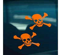 HastingsDesigner 2x PIRATE SKULL & CROSSBONES Jolly Roger Car Van Window Bumper Vinyl Decal Stickers (Orange)