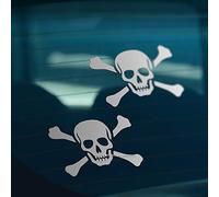 HastingsDesigner 2x PIRATE SKULL & CROSSBONES Jolly Roger Car Van Window Bumper Vinyl Decal Stickers (Silver)
