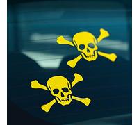 HastingsDesigner 2x PIRATE SKULL & CROSSBONES Jolly Roger Car Van Window Bumper Vinyl Decal Stickers (Yellow)