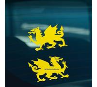 HastingsDesigner 2x WELSH DRAGON CYMRU Car,Window,Bumper or Laptop Vinyl Decal Stickers (Yellow)