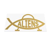 HastingsDesigner Aliens Spaceship - Flying Saucer, Funny Alien Fish Parody Novelty Car/Van/Laptop Vinyl Decal Sticker suitable for Wall, Window, Bumper or any smooth surface (Gold)