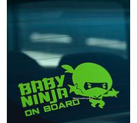 HastingsDesigner BABY NINJA ON BOARD Child Funny Car,Bumper,Window JDM Vinyl Decal Sticker (Green)