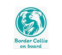 HastingsDesigner BORDER COLLIE ON BOARD Dog Car Van Window Bumper Vinyl Decal Sticker (Turquoise)