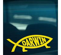 HastingsDesigner DARWIN FISH Evolution Evolve Funny Car,Van,Window,Laptop JDM DUB EURO Vinyl Decal Sticker (Yellow)
