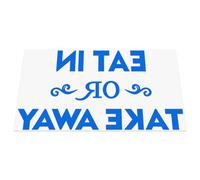 HastingsDesigner EAT IN OR TAKE AWAY Cafe, Restaurant, Bar, Coffee Shop Window Vinyl Decal Sticker (Blue)
