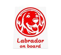HastingsDesigner LABRADOR ON BOARD S2 Retriever Dog Car Van Window Bumper Vinyl Decal Sticker (Red)