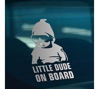 HastingsDesigner LITTLE DUDE ON BOARD Child Baby Funny Car Bumper Window Vinyl Decal Sticker (Silver)