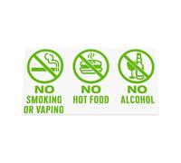 HastingsDesigner NO SMOKING OR VAPING, NO HOT FOOD, NO ALCOHOL - Large Size Vinyl Sticker Notice Sign, suitable for any smooth surface on Car, Taxi or Coach (Green)