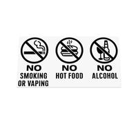 HastingsDesigner NO SMOKING OR VAPING, NO HOT FOOD, NO ALCOHOL - Large Size Vinyl Sticker Notice Sign, suitable for any smooth surface on Car, Taxi or Coach (Black)