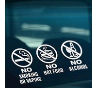 HastingsDesigner NO SMOKING OR VAPING, NO HOT FOOD, NO ALCOHOL - Large Size Vinyl Sticker Notice Sign, suitable for any smooth surface on Car, Taxi or Coach (White)