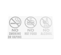 HastingsDesigner NO SMOKING OR VAPING, NO HOT FOOD, NO ALCOHOL - Large Size Vinyl Sticker Notice Sign, suitable for any smooth surface on Car, Taxi or Coach (Silver)