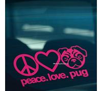 HastingsDesigner PEACE LOVE PUG Dog Funny Car Van Window Bumper Vinyl Decal Sticker (Pink)