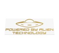 HastingsDesigner Powered by Alien Technology - Funny Novelty Message with a Spaceship, Car/Van/Laptop Vinyl Decal Sticker suitable for Window, Bumper or any smooth surface (Gold)