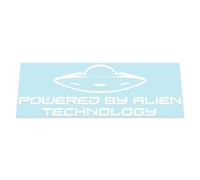 HastingsDesigner Powered by Alien Technology - Funny Novelty Message with a Spaceship, Car/Van/Laptop Vinyl Decal Sticker suitable for Window, Bumper or any smooth surface (White)