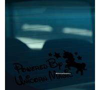 HastingsDesigner POWERED BY UNICORN MAGIC Funny Novelty Car, Window, Bumper Vinyl Decal Sticker (Black)