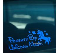 HastingsDesigner POWERED BY UNICORN MAGIC Funny Novelty Car, Window, Bumper Vinyl Decal Sticker (Blue)