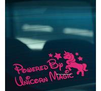 HastingsDesigner POWERED BY UNICORN MAGIC Funny Novelty Car, Window, Bumper Vinyl Decal Sticker (Pink)