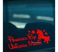 HastingsDesigner POWERED BY UNICORN MAGIC Funny Novelty Car, Window, Bumper Vinyl Decal Sticker (Red)