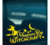 HastingsDesigner POWERED BY WITCHCRAFT Funny Novelty Car, Window, Bumper Witch Vinyl Decal Sticker (Yellow)