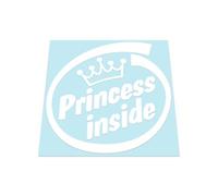 HastingsDesigner Princess Inside - Funny Cute Parody Sticker with a Crown, Baby Girl or Lady Driver on Board, Car Vinyl Decal suitable for Window, Bumper or any smooth surface (White)