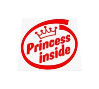 HastingsDesigner Princess Inside - Funny Cute Parody Sticker with a Crown, Baby Girl or Lady Driver on Board, Car Vinyl Decal suitable for Window, Bumper or any smooth surface (Red)