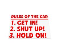 HastingsDesigner Rules of The Car - Get In, Shut Up, Hold On! Funny Novelty Car/Van Vinyl Decal Sticker suitable for Window, Bumper or any smooth surface (Red)