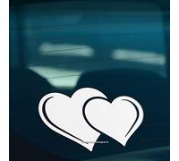 HastingsDesigner TWO HEARTS Love Cute Car Window Bumper Laptop or ipad Vinyl Decal Sticker (White)