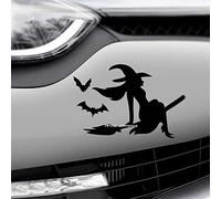 HastingsDesigner WITCH ON BROOMSTICK AND BATS Funny Novelty Car, Window, Bumper Vinyl Decal Sticker (Black)