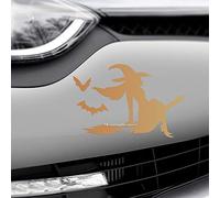 HastingsDesigner WITCH ON BROOMSTICK AND BATS Funny Novelty Car, Window, Bumper Vinyl Decal Sticker (Gold)