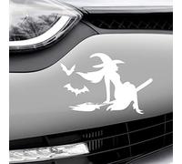 HastingsDesigner WITCH ON BROOMSTICK AND BATS Funny Novelty Car, Window, Bumper Vinyl Decal Sticker (White)