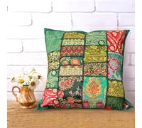 Hastvikas Decorative Handmade Patchwork Cotton Cushion Cover, from Rajasthan, India | Handcrafted Applique Work Kambhari Art Pillow Case for Sofa, Bed & Home Décor (Green (18x18), 18x18 Inches)
