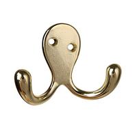 HASWARE 6 PCS Double Prong Robe Hook, Dual Coat Hooks with 12 Pieces Screws Wall Mounted Hooks Robe Hooks Hangers Heavy Duty for Hanging Hat Tie Clothes Coats Towel Keys for Bedroom (Bright Brass)