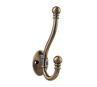 HASWARE 6 PCS Double Prong Robe Hook, Large Dual Coat Hooks with 12 Pieces Screws Wall Mounted Hooks Robe Antique Hooks Hangers Heavy Duty for Home Coats Hat Clothes Hanger Towel Keys (Antique Brass)