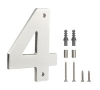 HASWARE Floating House Number Sign for Home - 5 Inch Modern Numerous Easy DIY Installation for Post Street (Silver Brushed, 4)