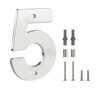 HASWARE Floating House Number Sign for Home - 5 Inch Modern Numerous Easy DIY Installation for Post Street (Silver Brushed, 5)