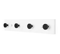 HASWARE Wall Mount Door Hook for Entryway - Coat Rack Hanger for Hat Key Bag Clothing - Modern White Wood Panel 40CM 16" with 4 Black Aluminum Alloy Hooks for Bedroom Decorative Housewife