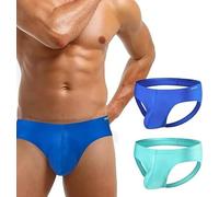 HASWECHYS Men's Sexy Jockstrap Underwear Bulge Enhancing 3D Pouch Mens Thongs Ice Silk Jock Strap, 2-blue*1+lakeblue*1, 3XL