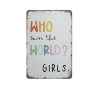 Hasweerg Metal Tin Sign Who Run The World Girls Wall Art Who Run The World Playroom Print Home Bar Kitchen Coffee Man Cave Garage Wall Decor Art Tin Sign 8x12 Inch