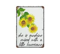 Hasweerg Vintage Metal Sign She Is Sunshine Mixed With A Little Hurricane Retro Sunflower Wall Decor Tin Painting Home Bar Kitchen Coffee Man Cave Garage Wall Decor Art Tin Sign 8x12 Inch