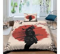 HASWEX Japanese Samurai Duvet Cover for Teens And Adults Quilt Cover 3D Print Swordsman Comforter Covers Soft Microfiber with Zipper Closure with Pillow Cases Bedding Set 3 Pieces Single（135x200cm）
