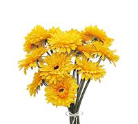 HASWITDA 12PCS Artificial Gerbera Flower Single Stem Bloom Bouquet Plastic Silk Fake Decorative Flora Outdoor Indoor Home Garden Office Hotel Wedding Party Yellow