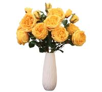 HASWITDA Artificial Silk Big Roses Peonies with Long Stem 8 Blooming Flower Heads 4 Buds Faux Flora Bouquet Fake Tall Decorative Centerpieces Arrangement for Indoor and Outdoor Orange Yellow NO VASE