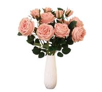 HASWITDA Artificial Silk Big Roses Peonies with Long Stem 8 Blooming Flower Heads 4 Buds Faux Flora Bouquet Fake Tall Decorative Centerpieces Arrangement for Indoor and Outdoor Light Pink NO VASE