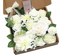 HASWITDA Artificial Silk Flower Bouquet Box Faux Flower Head Fake Table Decoration Arrangement for Wedding Birthday Baby Shower Party White