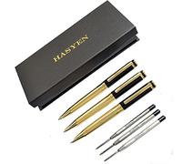 HASYEN Everyday Luxury Metal Ballpoint Pen - Gold and Black - Retractable Pen - Black Ink - Medium Point 1.0mm - Nice Gift for Men and Women - 3 Pens with 3 Extra Refills - Value Pen Set