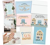 Hat Acrobat New Home Card Set with Envelopes - 24 Unique Housewarming Cards for Congratulations, Blue and White, Unisex-Adults